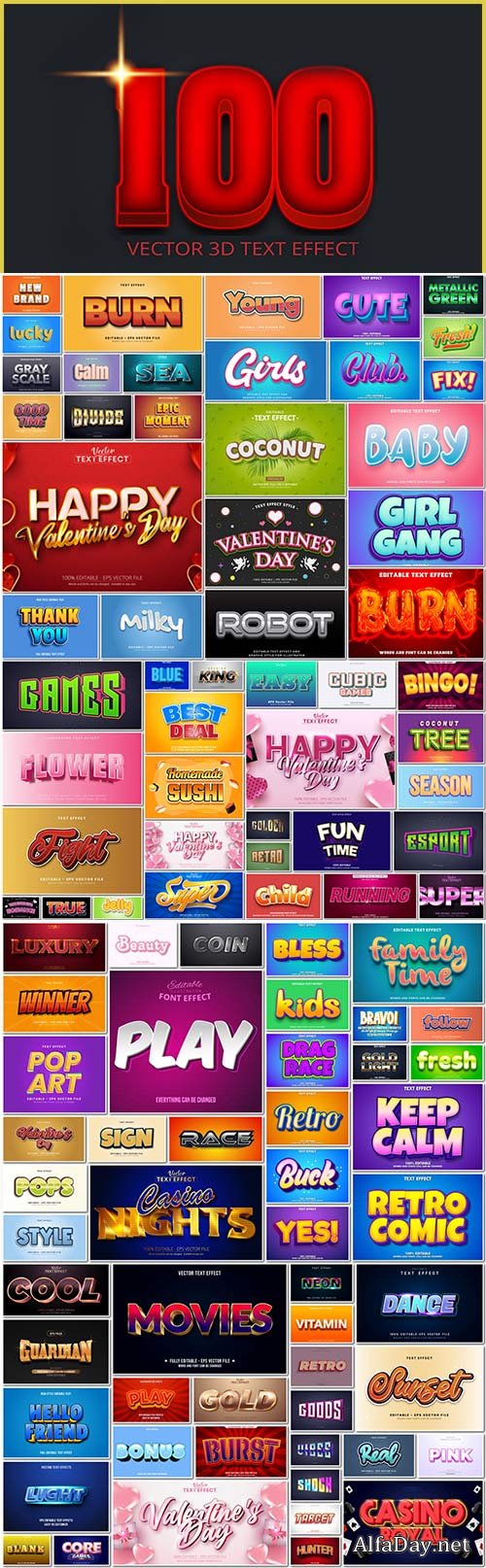 100 Bundle text style effect vector vol 12