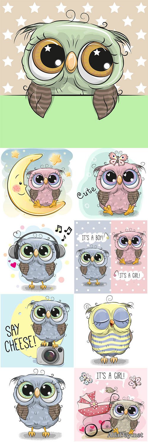 Funny cartoon owls vector illustration