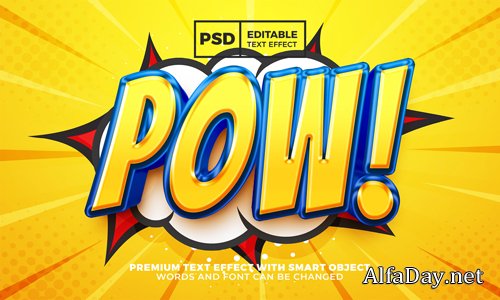 Pow comic cartoon 3d editable text effect style premium psd