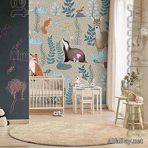 3D texture Wallpaper with animals for the children's room