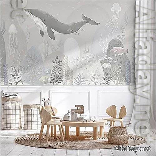 3D texture Whale and water world