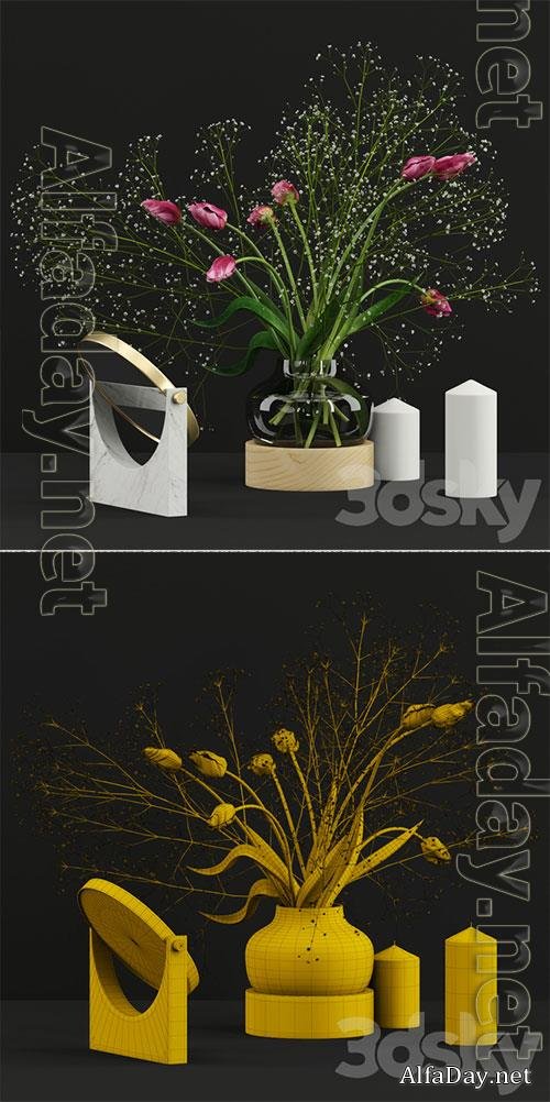 3D Models Pink Tulips and Gypsophila Set