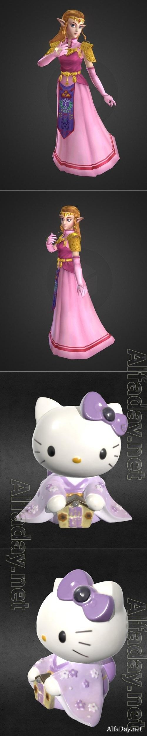 Ocarina of Time Zelda and Hello Kitty in Kimono Figure 3D Print