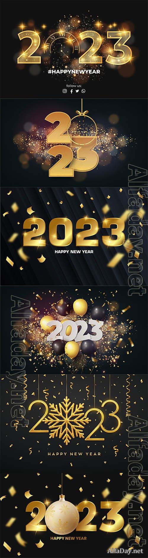 Happy new year black vector background with golden style