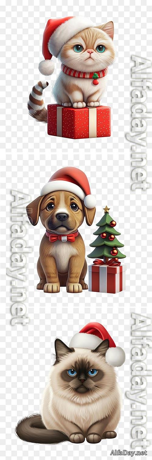 Cute christmas cat wearing a santa hat, christmas dog wearing a santa hat psd