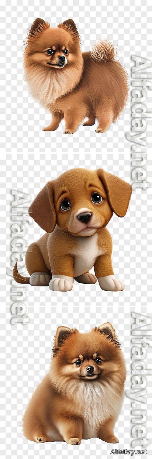 Brown german spitz dog and cute dog puppy