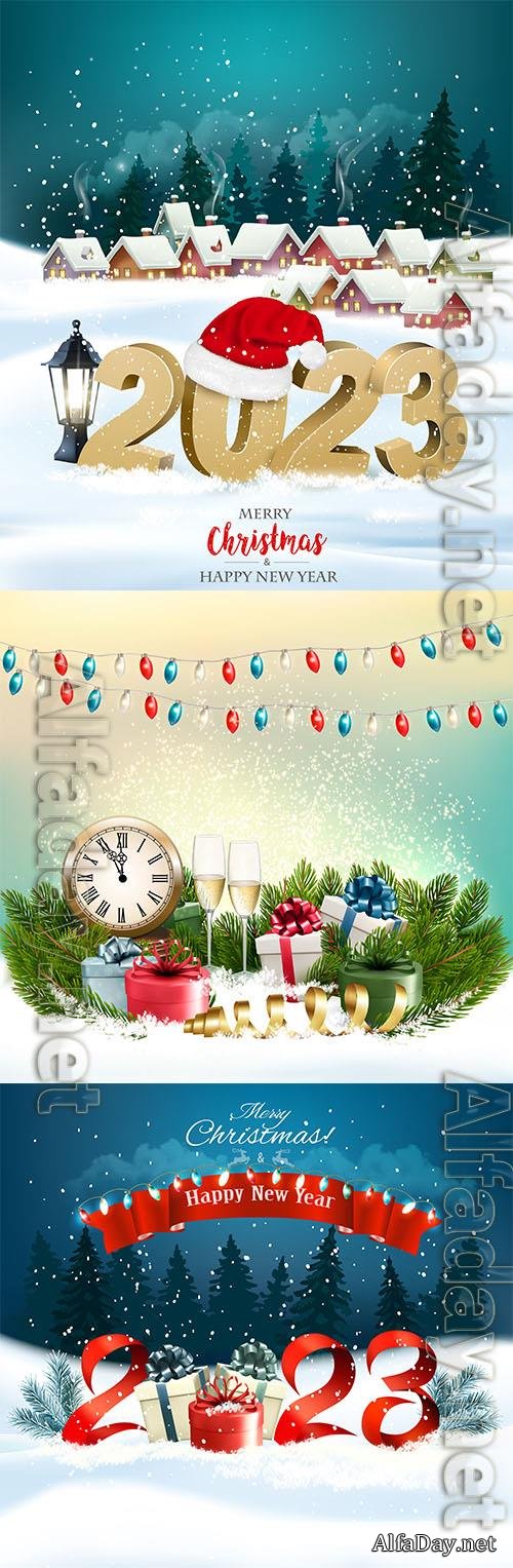 Christmas background with colorful garland and 2023