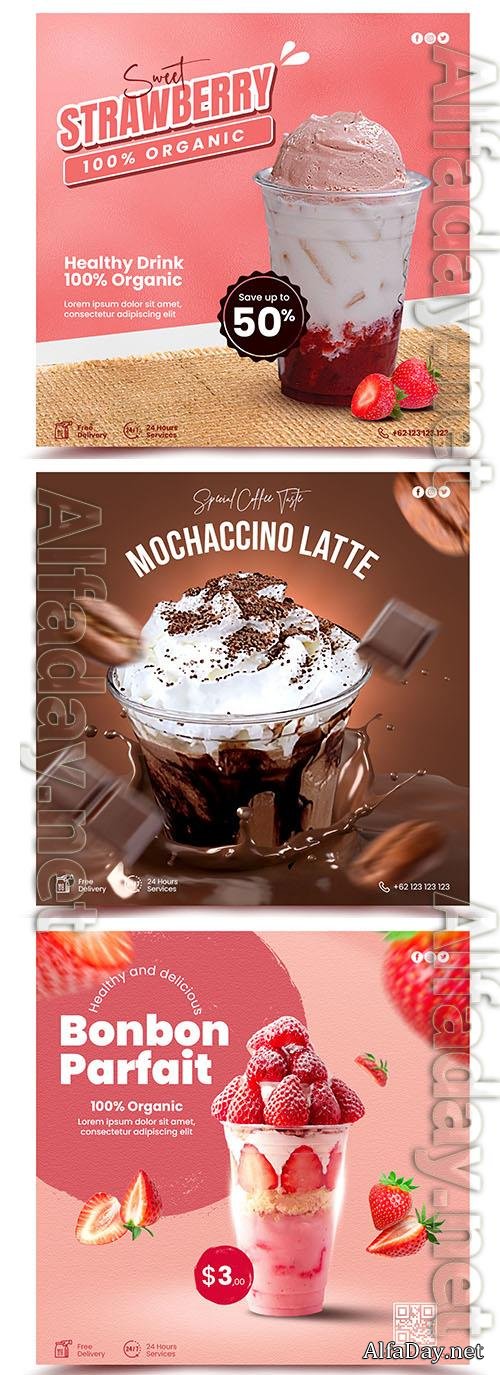 PSD drink menu social media promotion flyer or banner template