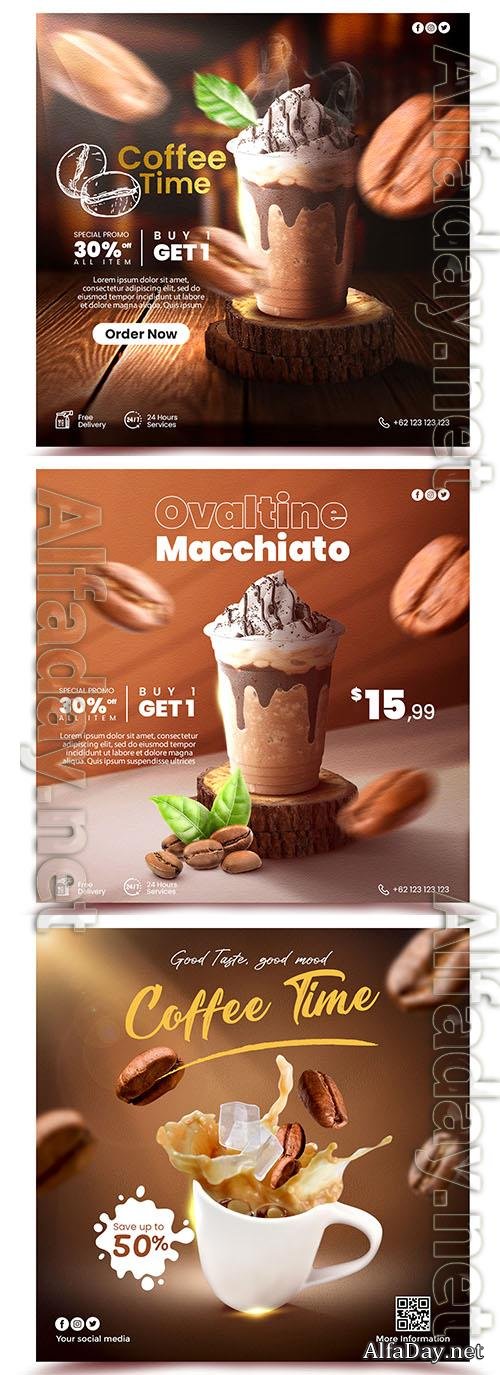 PSD coffee shop drink menu promotion social media post template