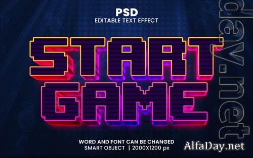 PSD start game 3d editable photoshop text effect style with background