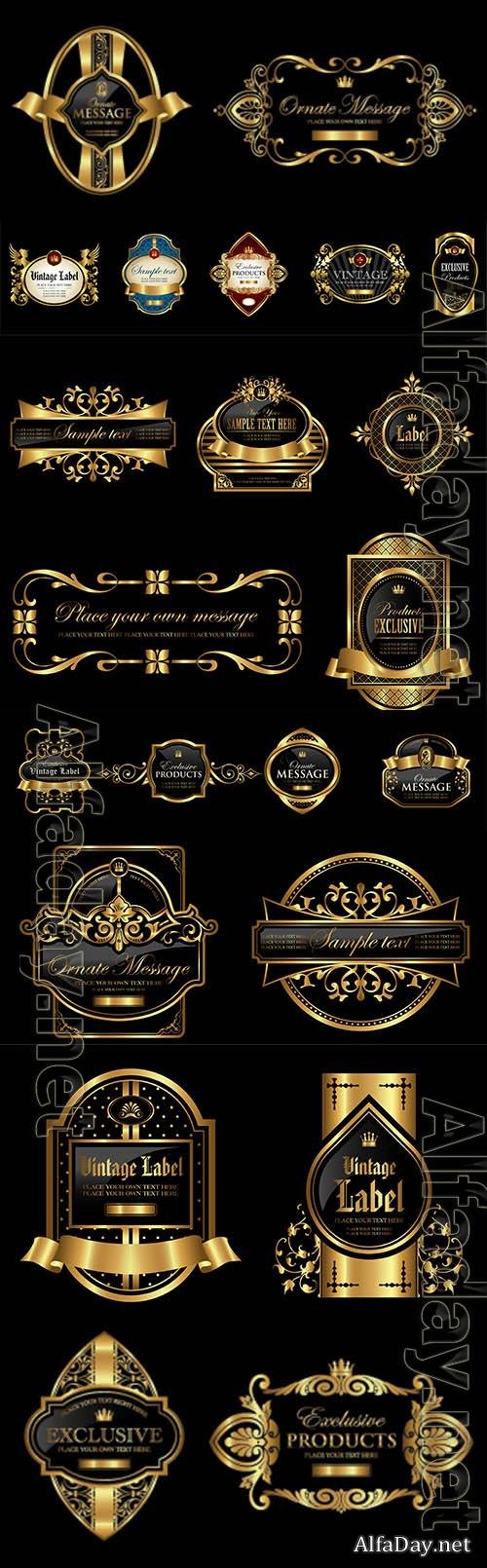 Vintage framed and gold labels in vector