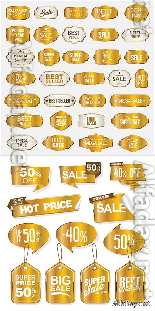 Vector golden premium retro promo seals stickers