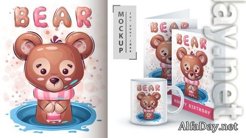 Vector teddy bear poster and merchandising