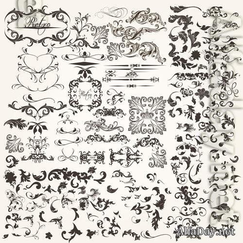 Vector set of calligraphic design elements