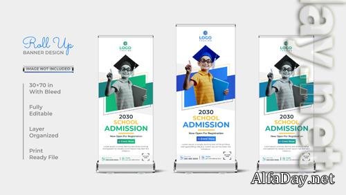 Vector roll up back to kid's school admission rollup banner design
