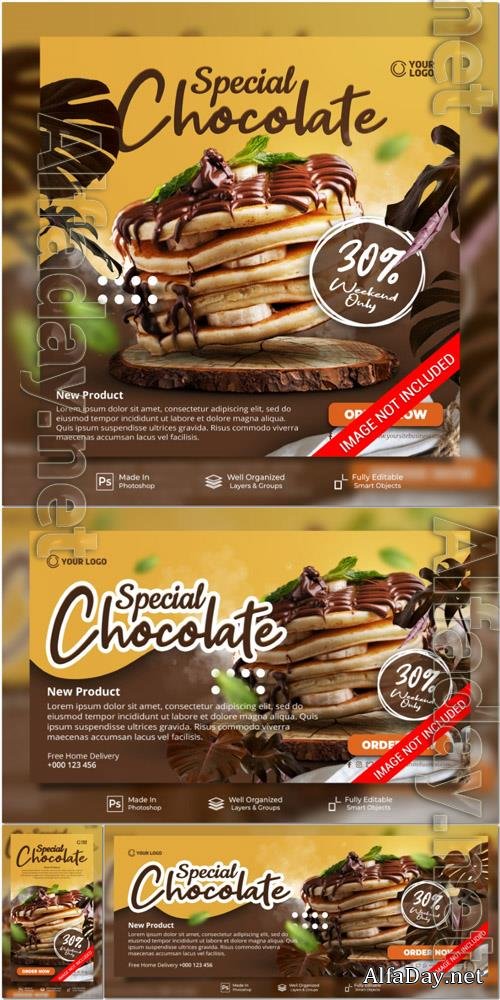 PSD special dish chocolate menu restaurant cafe for promotion social media post website banner template