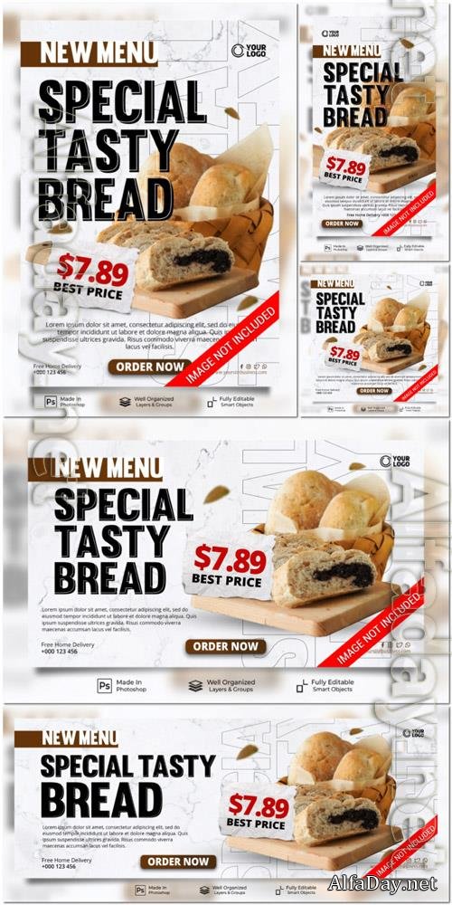 PSD new menu special tasty bread promotion social media post website banner template