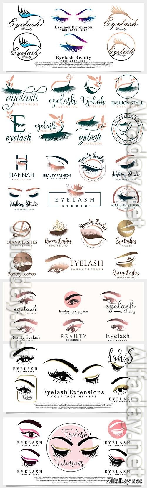 Vector set of eyelash logo design with beauty concept