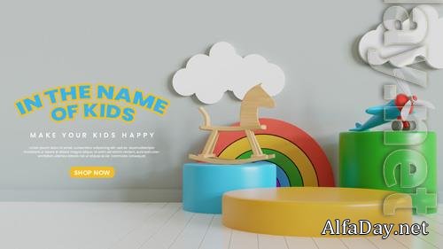 PSD kids colorful podium with toy
