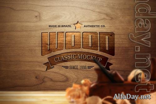PSD wood wall logo mockup design