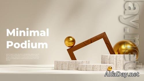 PSD natural terrazzo podium in landscape gold sphere and brown frame 3d image render blank mockup
