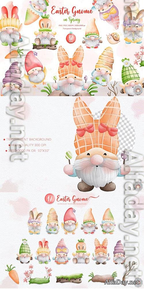Watercolor Cute Easter Gnome Spring Collection 