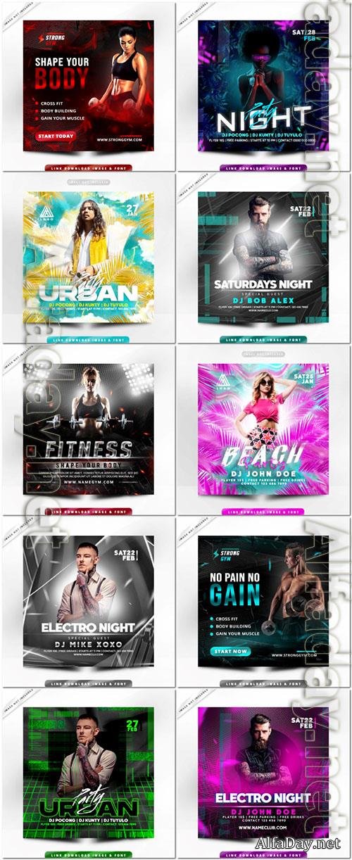Flyer social media post, psd banner set vol 208 