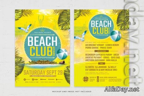 PSD yellow themed beach club flyer template for poolside bar