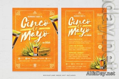 PSD energetic yellow cinco de mayo party flyer, mexican restaurant and bar
