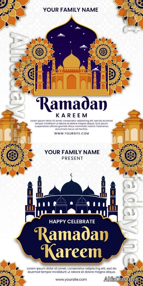 Ramadan kareem, eid mubarak with a picture of a mosque