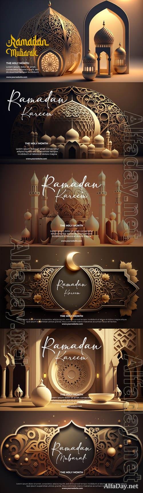 Ramadan kareem psd banner template with 3d render islamic background